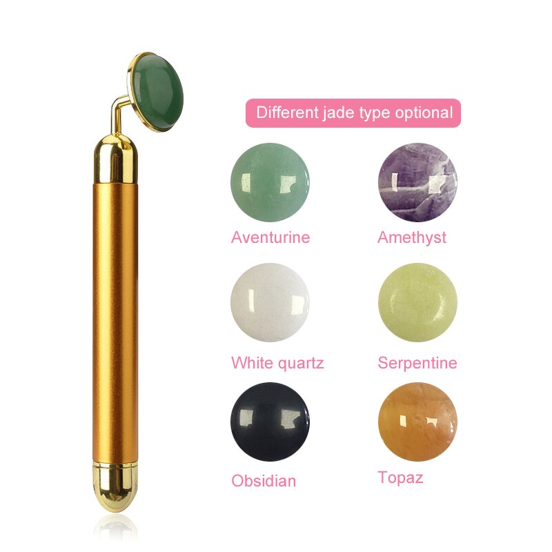 Vibrating Jade Roller - Newest 24k Gold Rose Quartz Energy Facial Bar Tool