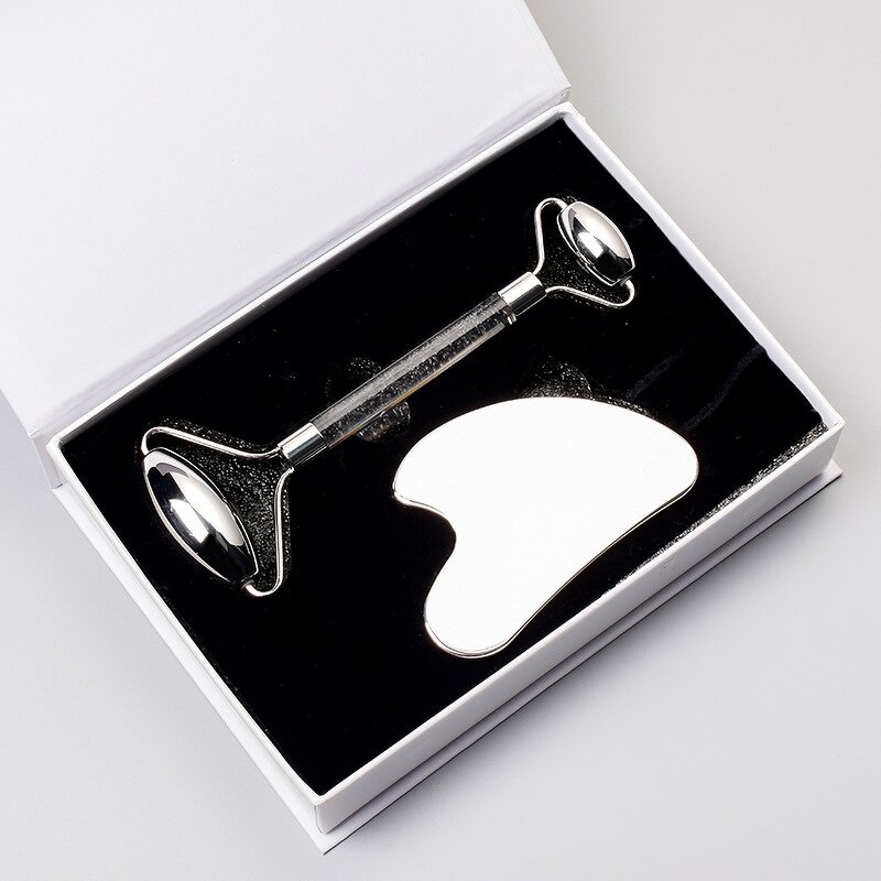 Stainless Steel Gua Sha Set - In Stock Custom Logo Silver Heart Face Roller Tool