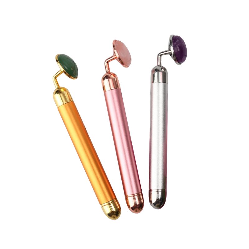 Vibrating Jade Roller - Newest 24k Gold Rose Quartz Energy Facial Bar Tool