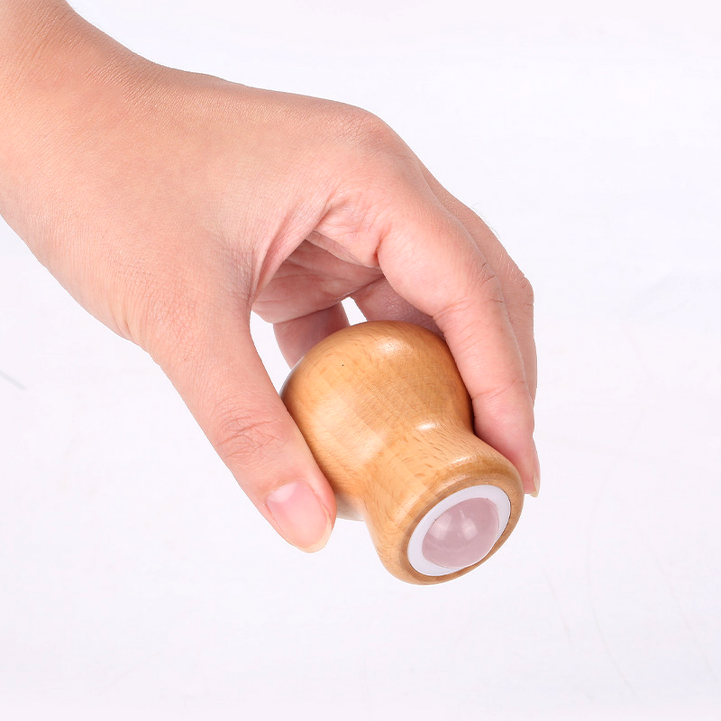 Rose Quartz Massage Roller - XH Custom Logo Wooden Handle Gourd Shape Tool