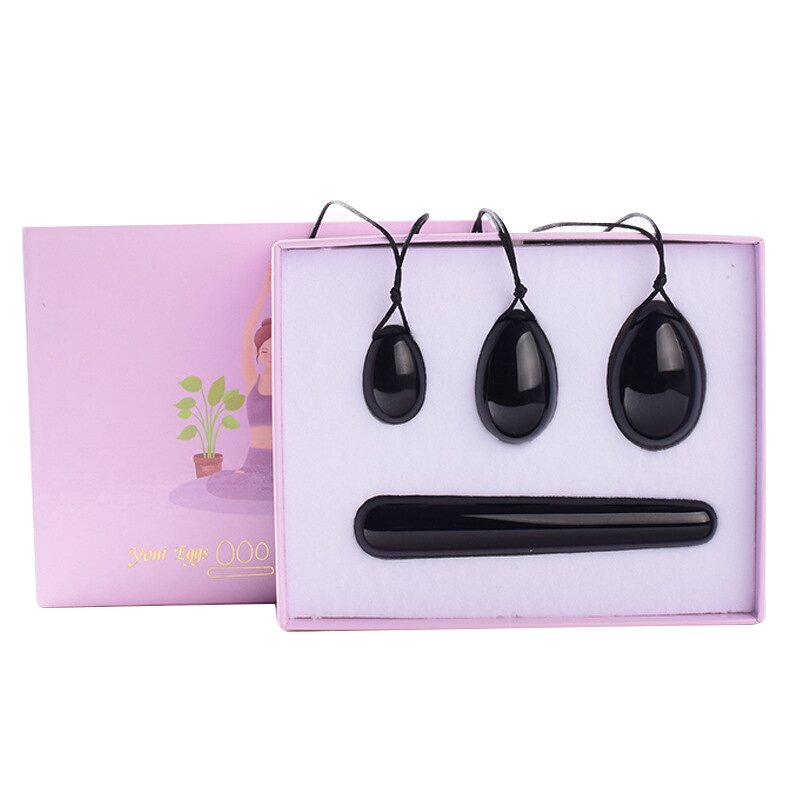 Obsidian Yoni Egg Set - 4pcs Drilled Gemstone Ben Wa Balls Kegel Tool