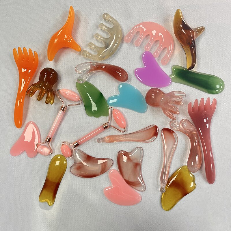 Facial Massager Set Manufacturer - Non-Jade Resin Rose Quartz Double-Headed Roller Heart-Shaped