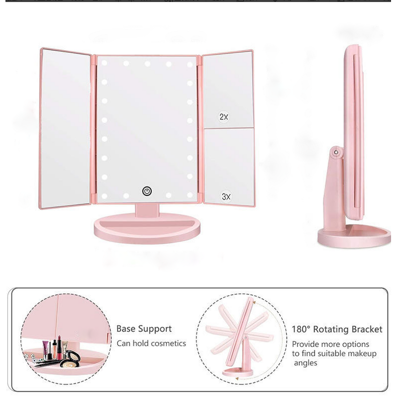 Makeup Mirror Manufacturer - Tri-Fold LED with 1X-3X Magnification & Touch Control