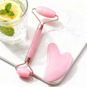 Facial Massager Set Manufacturer - Non-Jade Resin Rose Quartz Double-Headed Roller Heart-Shaped