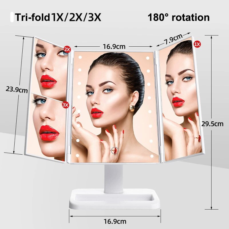 Makeup Mirror Manufacturer - 3 Way Masquerade Vanity Cosmetic LED Table Professional Folded
