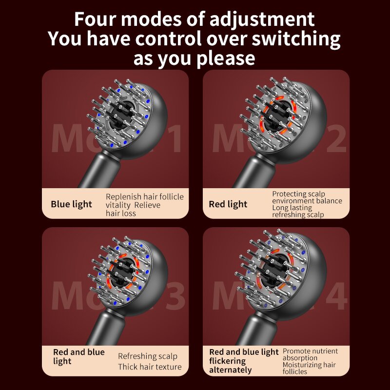 Scalp Massage Comb Manufacturer - Multi-Purpose Micro-Current Red and Blue Light Therapy for Hair Care