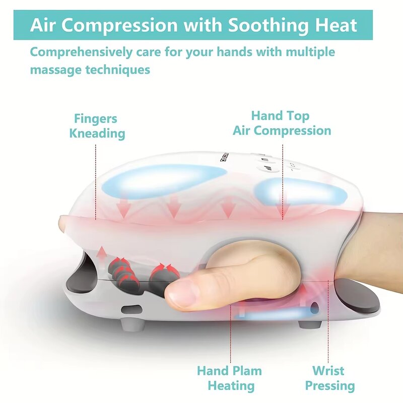 Cordless Hand Massager - YOUMAY Heated Shiatsu Air Pressure Vibrating Finger Tool
