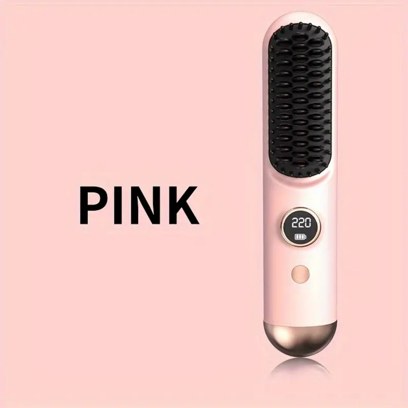 Cordless Straightening Brush - Rechargeable LCD Display Portable Wireless Hair Tool