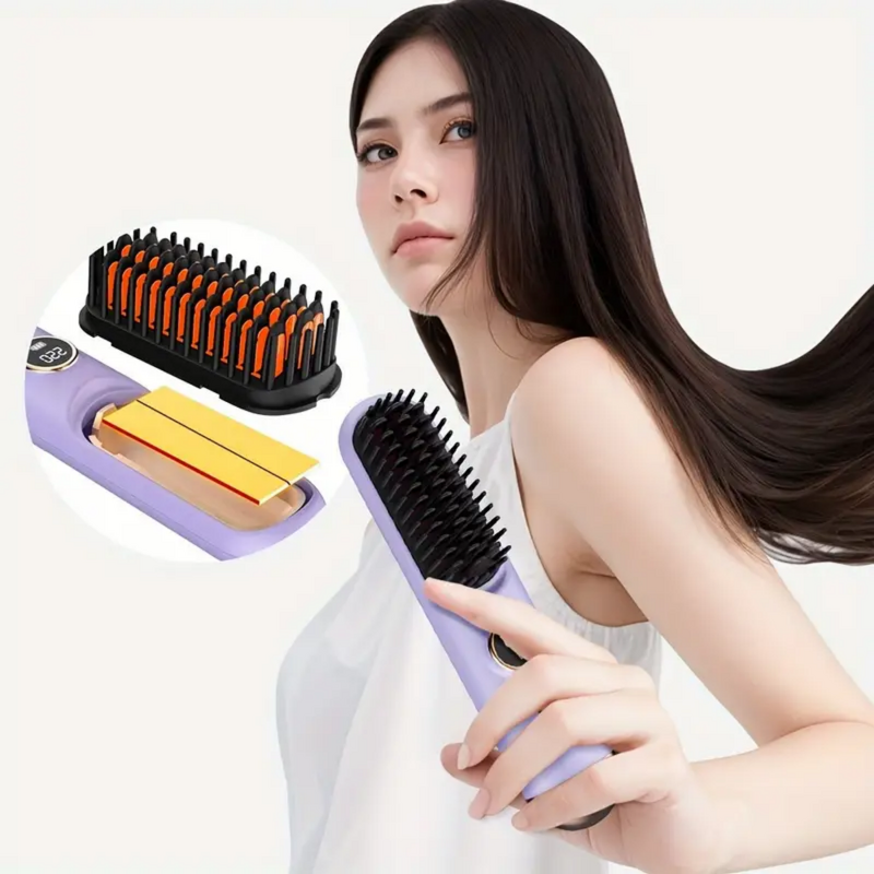 Cordless Straightening Brush - Rechargeable LCD Display Portable Wireless Hair Tool
