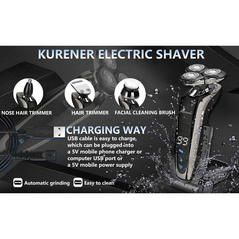 Men Hair Cutting Set - Professional LCD Three Head Razor USB Charging Rechargeable Tool