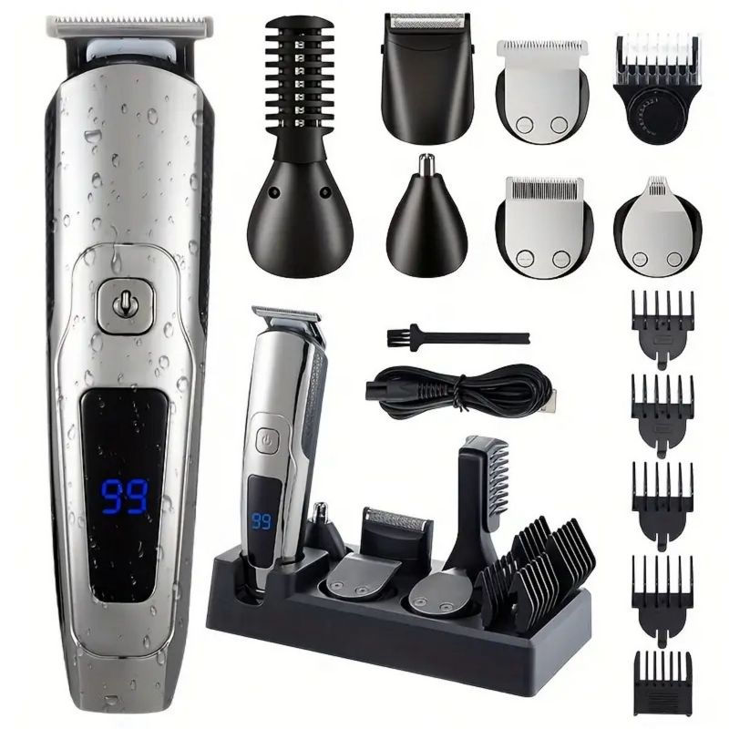 6-in-1 Hair Trimmer - USB Charging Beard Body Nose Ears LCD Monitor Grooming Set