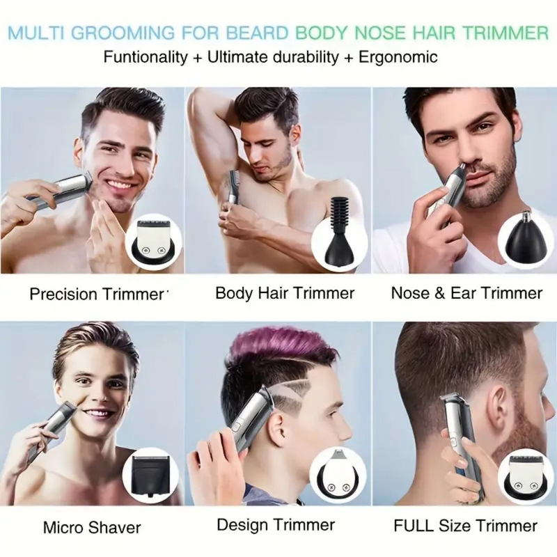 6-in-1 Hair Trimmer - USB Charging Beard Body Nose Ears LCD Monitor Grooming Set