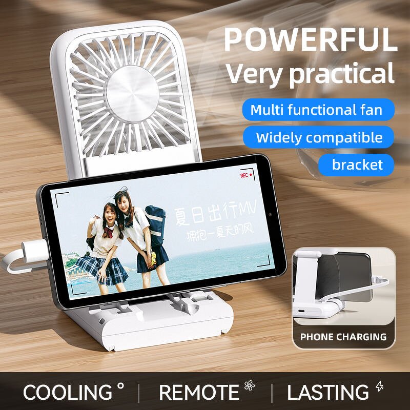 USB Handheld Fan - Mini Cooler Built-in Cable Folding Desktop Power Bank Tool