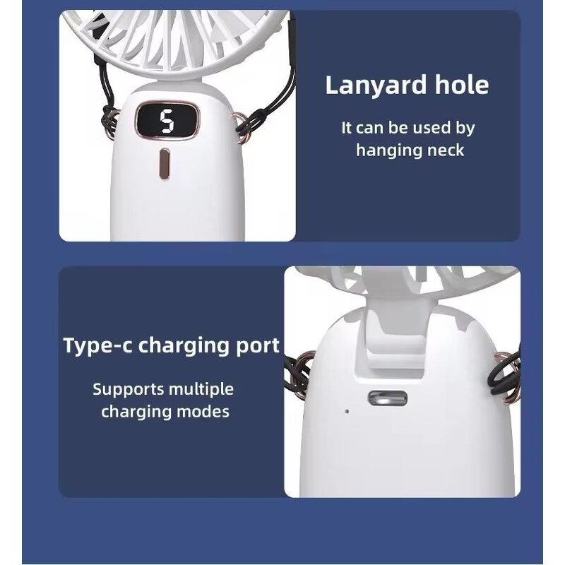 Hanging Neck Fan - Charging Phone Holder Digital Display Portable Outdoor USB Tool