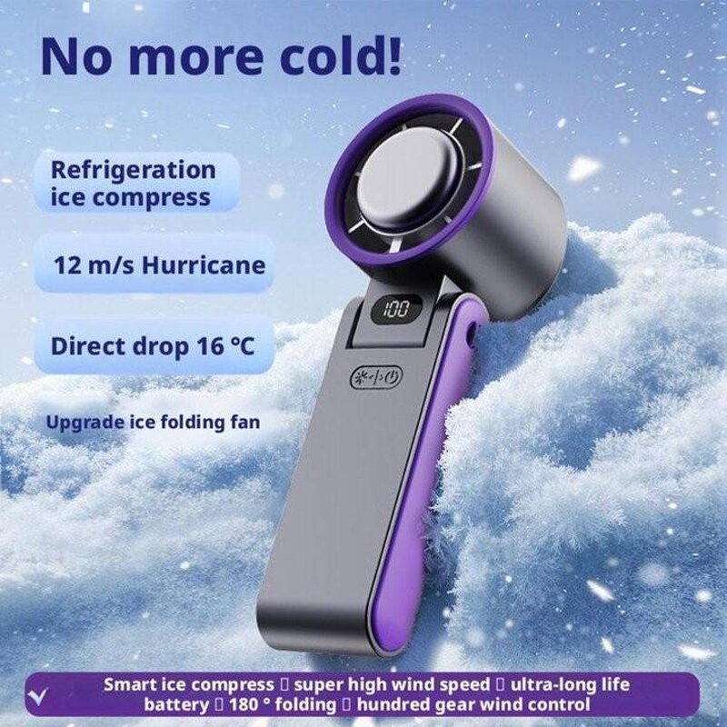 Digital Display Fan - Rechargeable Foldable Table High Speed Custom Logo Handheld Tool