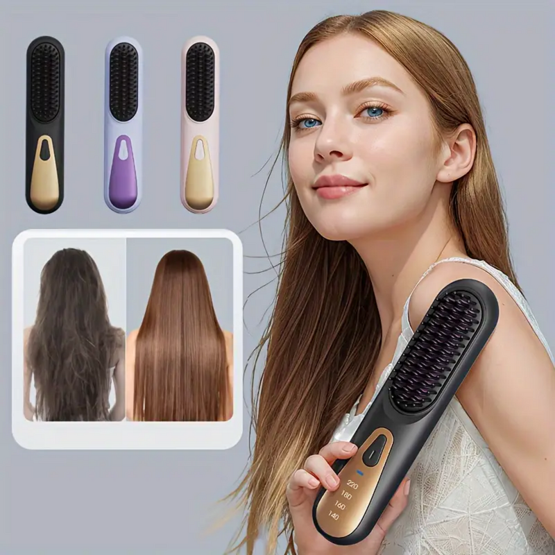 Ionic Hair Straightener - Wireless Professional Electric Heating Brush Hot Styling Tool