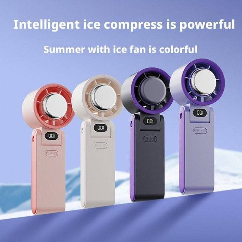 Digital Display Fan - Rechargeable Foldable Table High Speed Custom Logo Handheld Tool