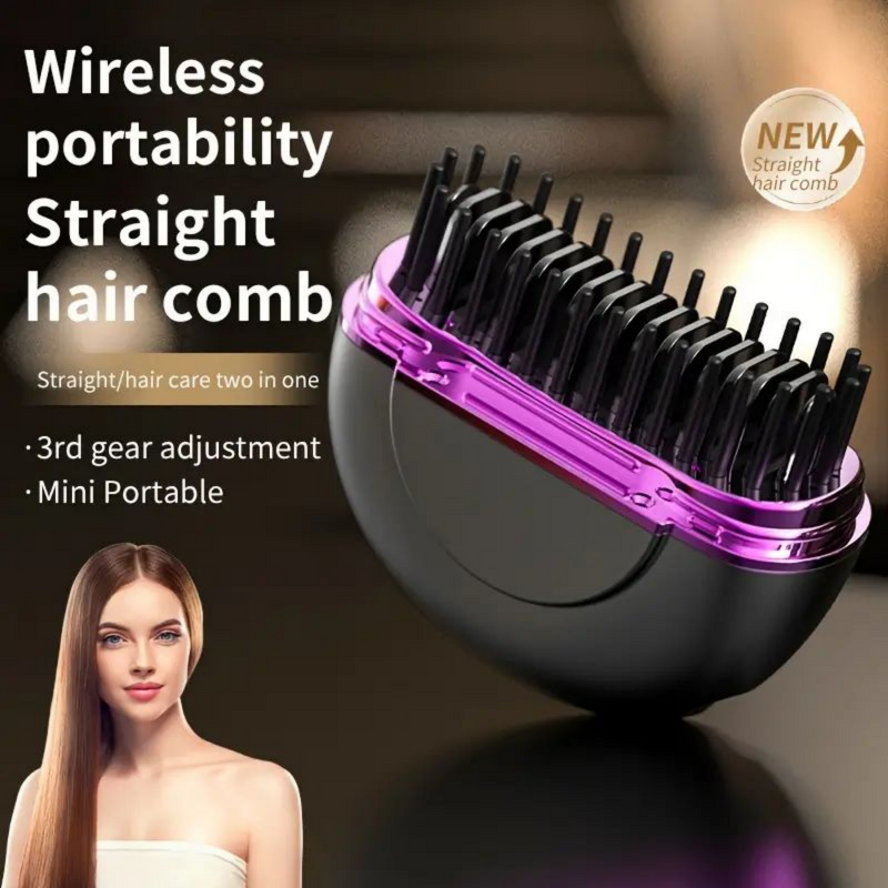 Mini Hair Straightener - Portable Cordless Brush Wireless Straightening Styling Tool