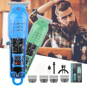 Electric Hair Clippers - Cordless LCD Display Waterproof Beard Nose Mens Grooming Kit