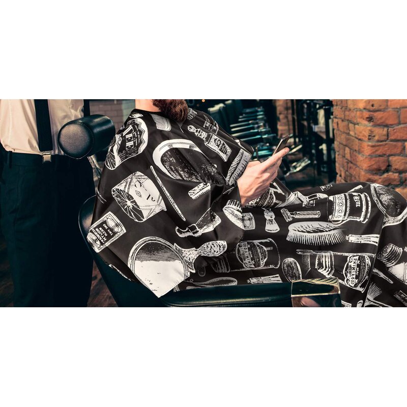Black Printed Hairdresser Cape - Waterproof Salon Hair Cutting Wrap Personal Care