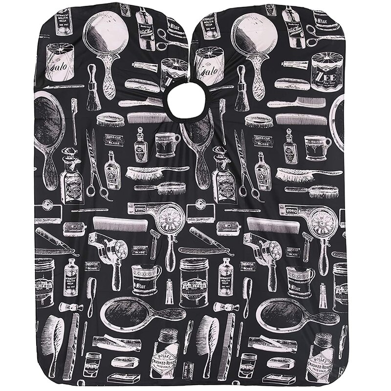Black Printed Hairdresser Cape - Waterproof Salon Hair Cutting Wrap Personal Care