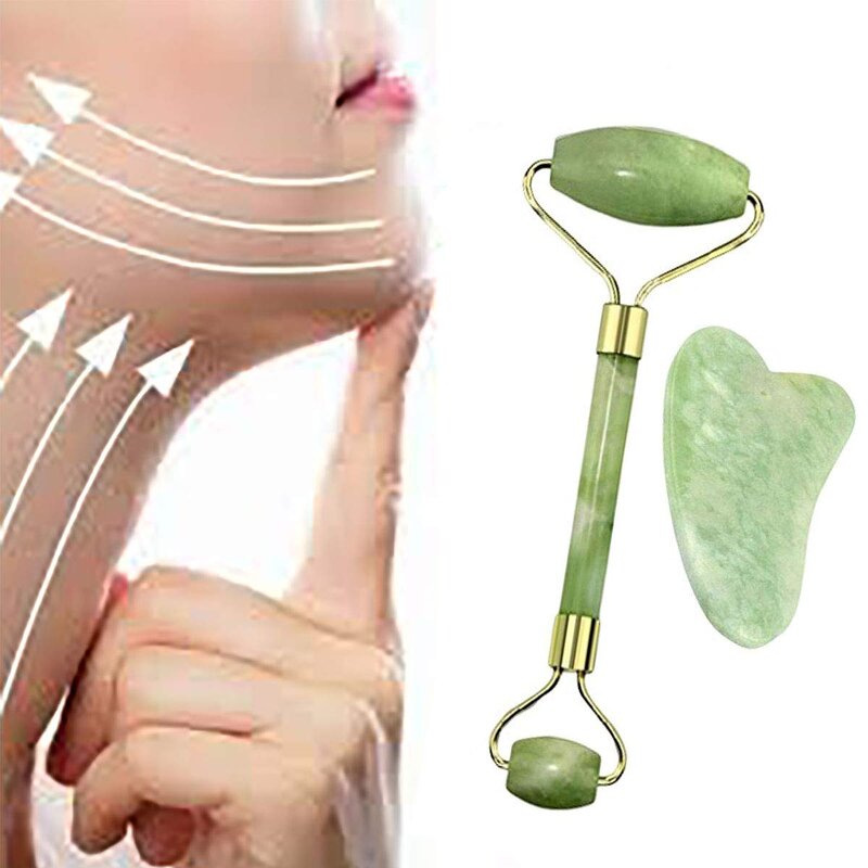 Jade Roller Massager - 100% Natural Himalayan Double-Neck Facial De-Puffing Tool