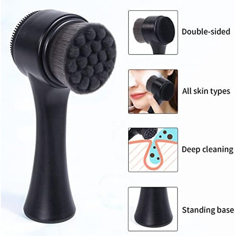 2-in-1 Facial Brush - Double Side Silicone Bamboo Charcoal Deep Cleansing Tool