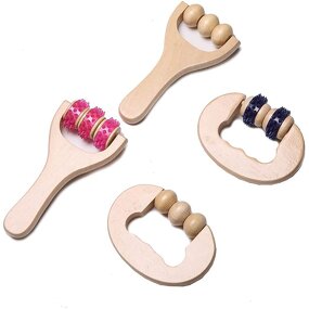 Wooden Therapy Roller - Handheld Face Body Neck Leg Cellulite Massage Tool