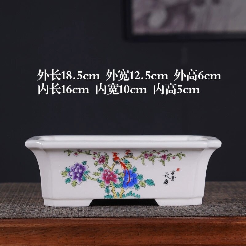 Ceramic Bonsai Pot - Indoor Ink Landscape Painting Flower Planter Decor Tool