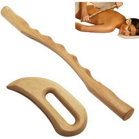 Wooden Gua Sha Set - 2 Pcs Therapy Massage Board Hammer Body Scraping Tool