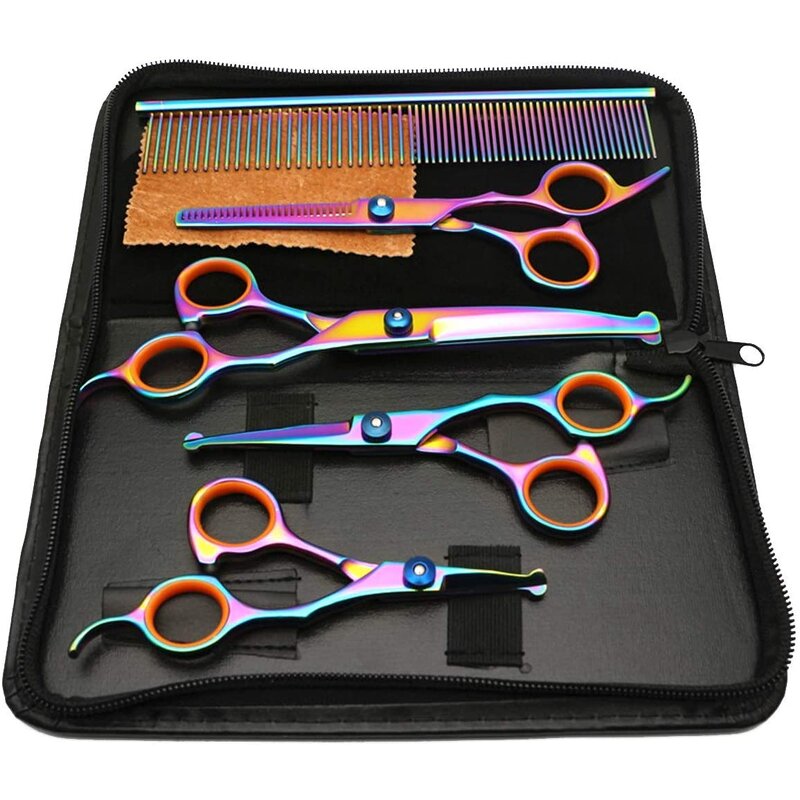 Dog Grooming Scissors - Best Quality 3 Curved Pet Set with Comb Grooming Tool