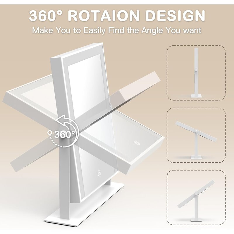 Lighted Makeup Mirror - Smart Touch Dual Power 360° Rotation Vanity Tool