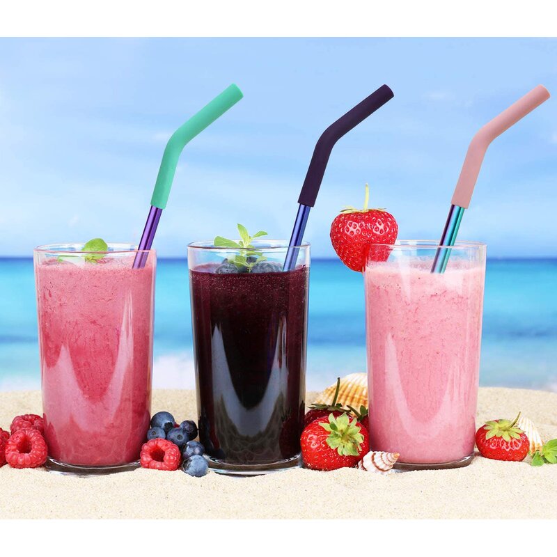 Stainless Steel Straw - BPA-Free Reusable Silicone Tip Cleaning Brush Tool