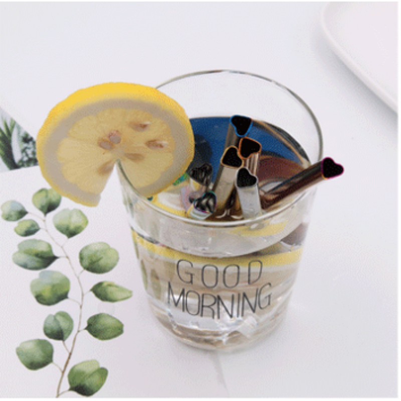 Metal Drinking Straw - Custom Logo Heart-Shaped Stainless Steel Brush Bag Tool