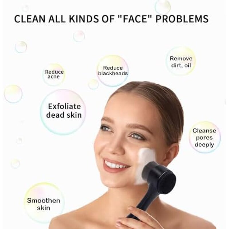 2-in-1 Facial Brush - Double Side Silicone Bamboo Charcoal Deep Cleansing Tool