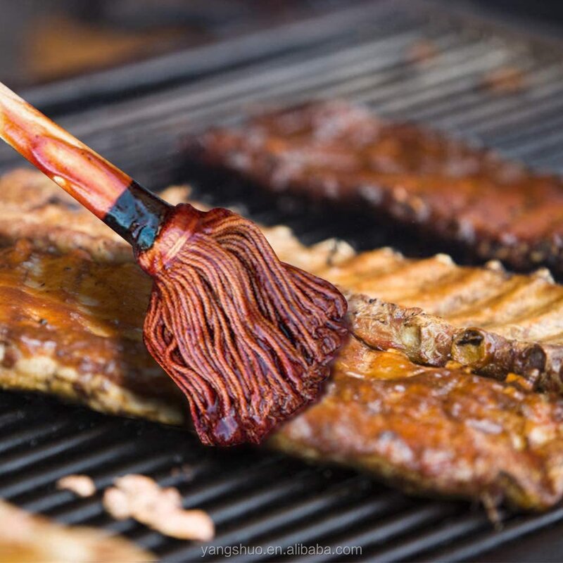 BBQ Mop Brush - Long Wooden Handle Cotton Fiber Head Oil Sauce Basting Tool