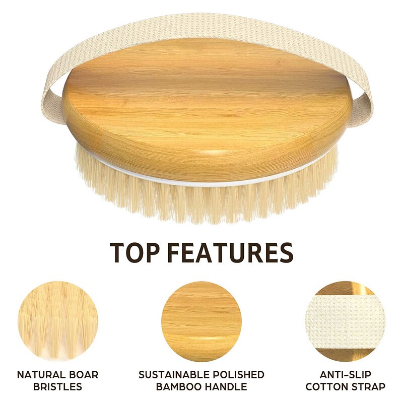 Round Wood Bath Brush - Felicare WSFG-698 Boar Bristle Natural Shower Tool