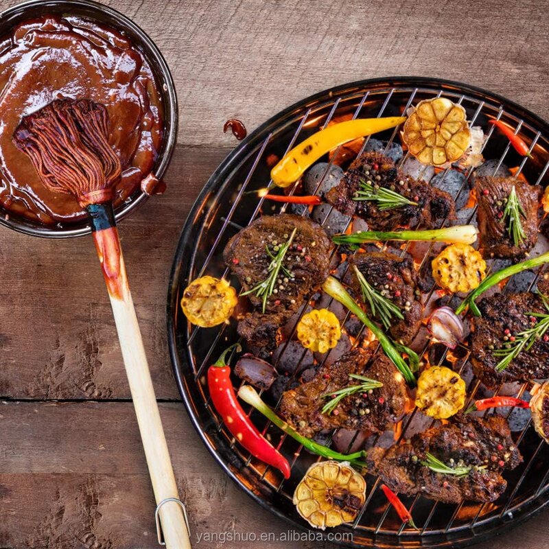 BBQ Mop Brush - Long Wooden Handle Cotton Fiber Head Oil Sauce Basting Tool