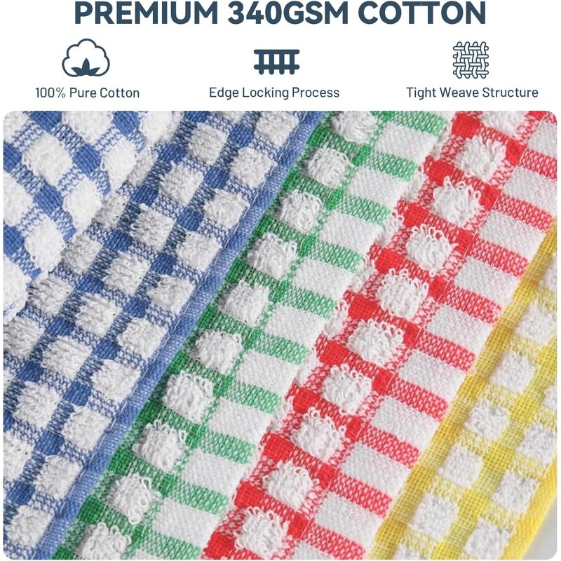 Cotton Dishcloth - 100% 12x12 Inch Mixed Color Kitchen Wash Cloth Set