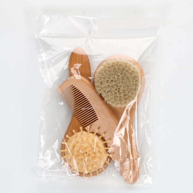Baby Hair Brush Set - Sustainable Wood Comb Grooming Newborn Care Tool