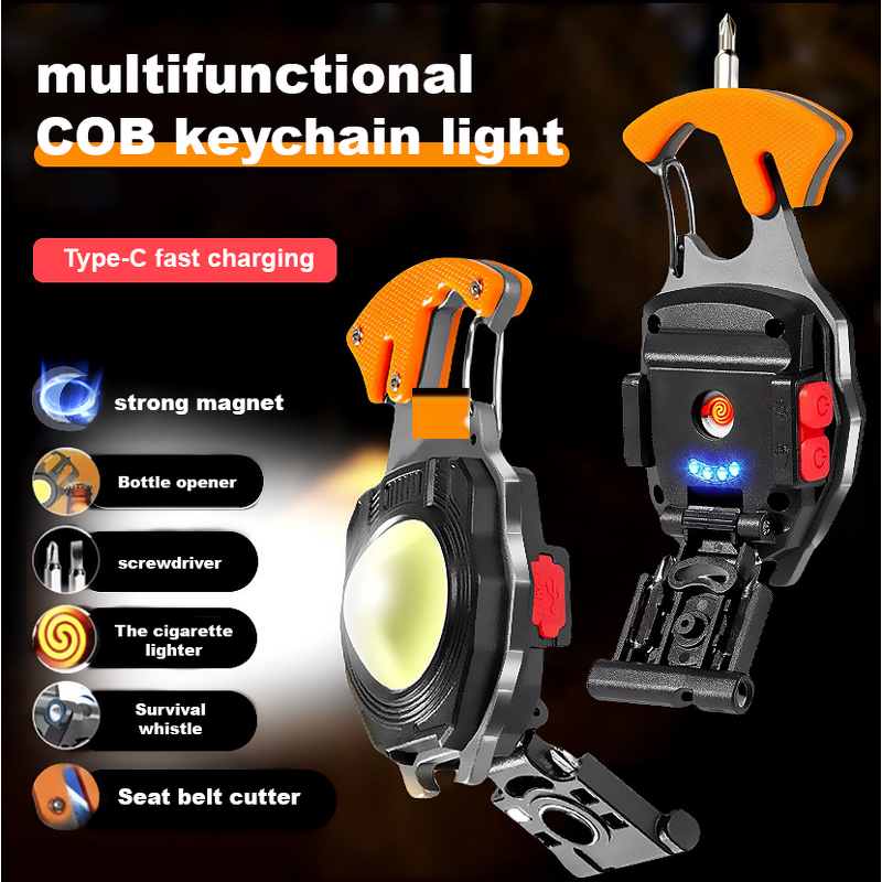 Keychain LED Flashlight - Multifunctional USB Rechargeable Portable Outdoor Tool