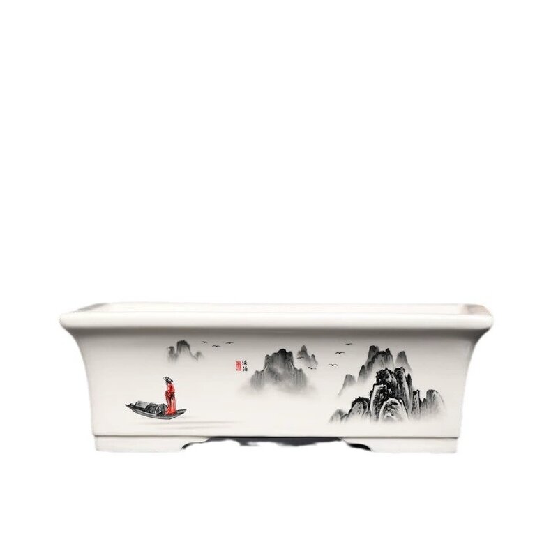 Ceramic Bonsai Pot - Indoor Ink Landscape Painting Flower Planter Decor Tool