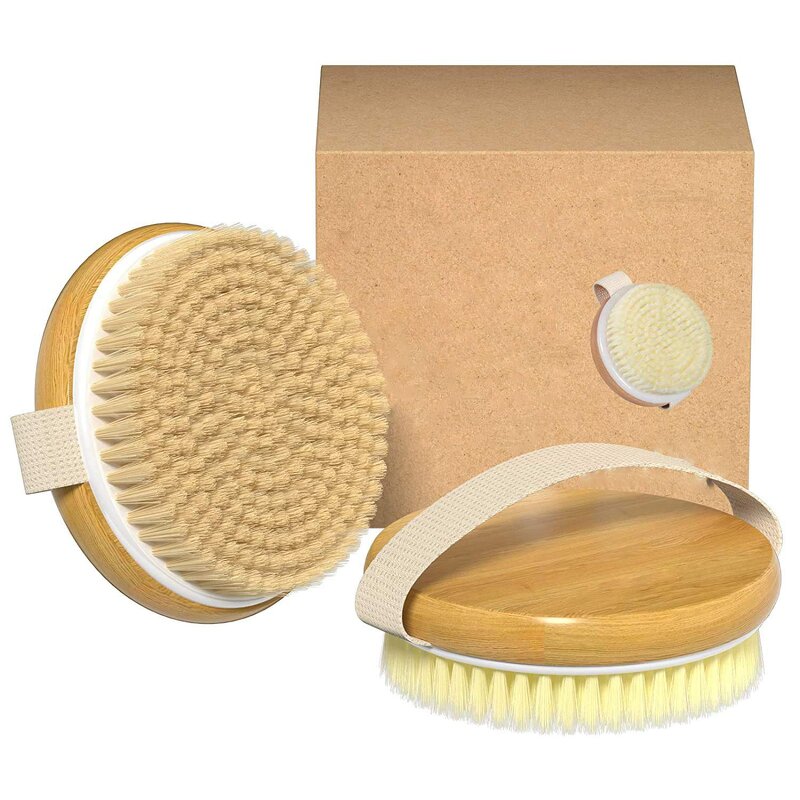 Round Wood Bath Brush - Felicare WSFG-698 Boar Bristle Natural Shower Tool