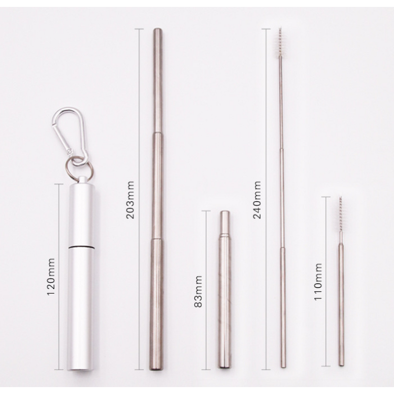 Telescopic Straw Set - Aluminum Case Stainless Steel Reusable Bar Accessory