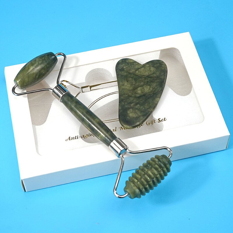 Green Jade Roller Set - High Quality Guasha Skin Care Face Massage Stone Tool