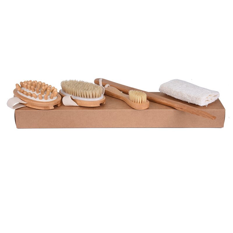 Boar Bristle Brush Set - Natural Dry Body Exfoliating Lymphatic Drainage Tool