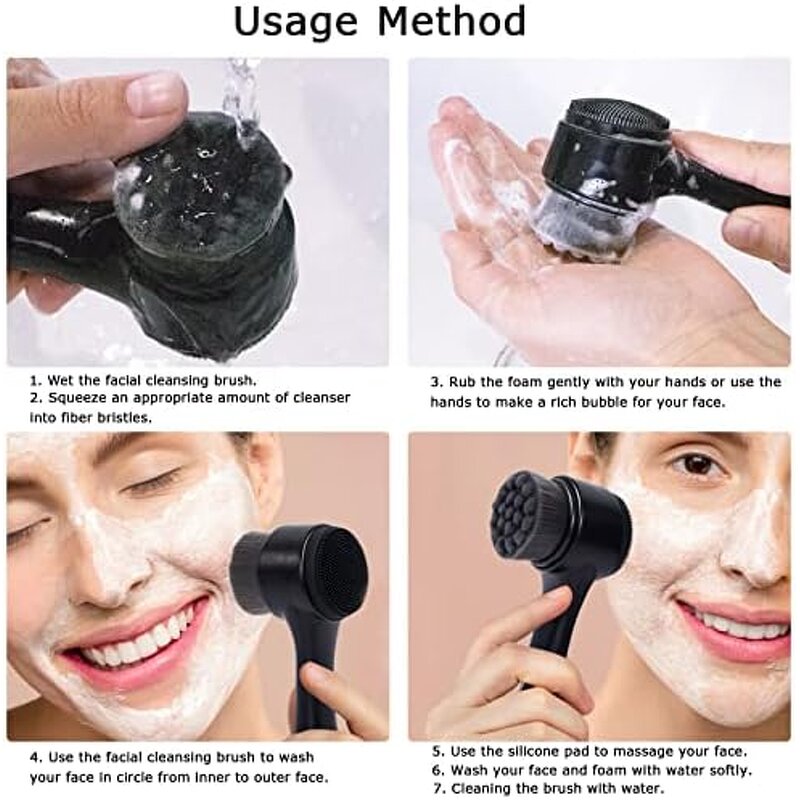 2-in-1 Facial Brush - Double Side Silicone Bamboo Charcoal Deep Cleansing Tool