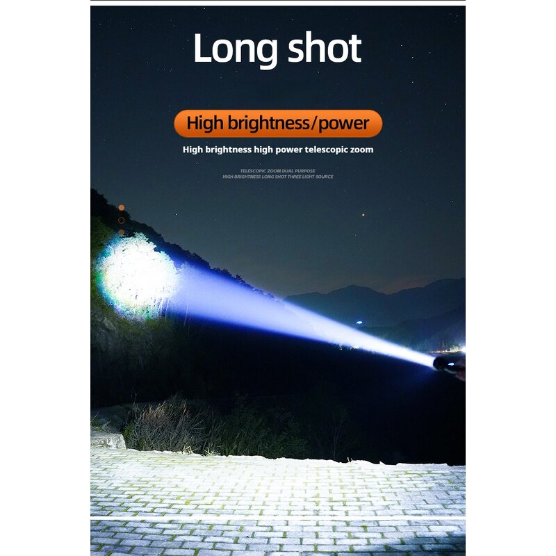 Aluminum LED Flashlight - Waterproof USB Charging IP65 Strong Light Torch Tool