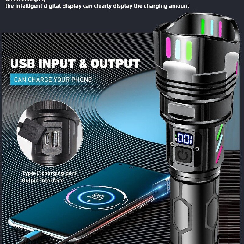 Type-C LED Flashlight - High Power Rechargeable Super Bright Camping Fishing Tool