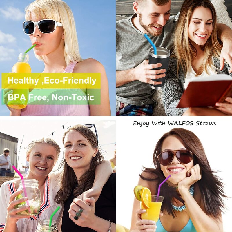 Silicone Straw - Reusable 2 Size Flexible Smoothie Tumbler BPA-Free Tool